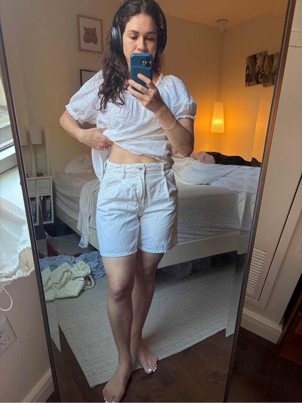 Mango mid-Rise White Cotton Bermuda Shorts